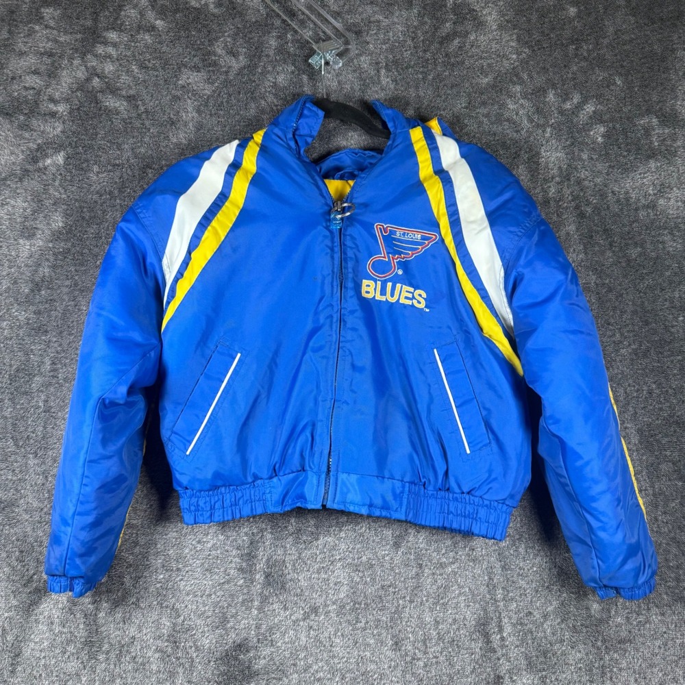 Vintage St Louis Blues NHL Pro Tuff Puffer Jacket Blue Yellow Youth Medium 10-12